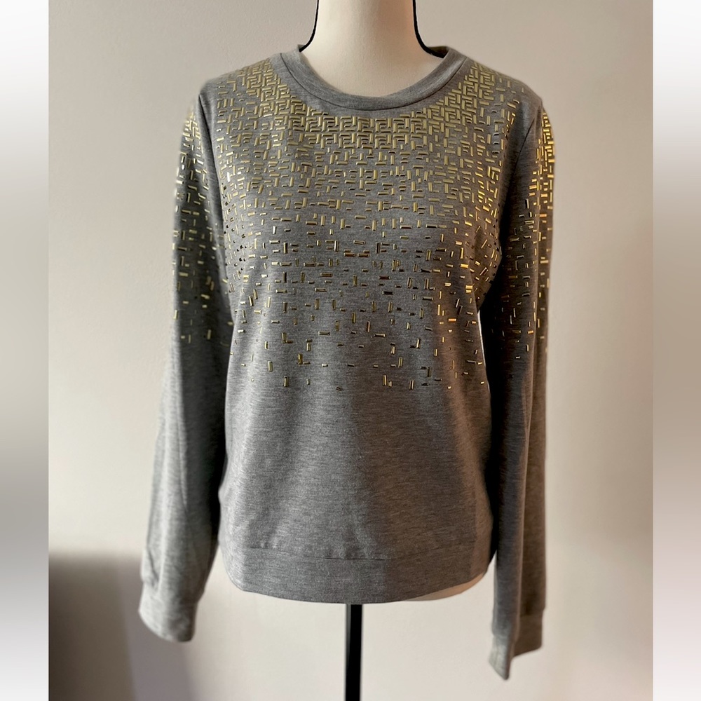 Lulumari Grey Gold Embellished Studded Sweatshirt Small